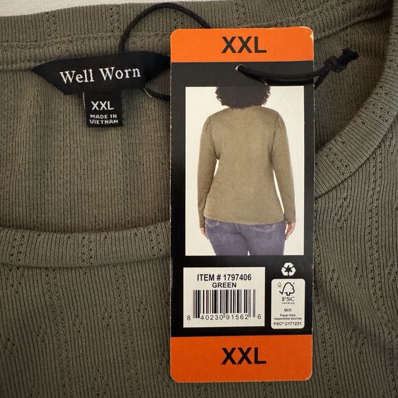 Well Worn Womens XXL Green Long Sleeve Shirt Crewneck Top Blouse New - Picture 7 of 9
